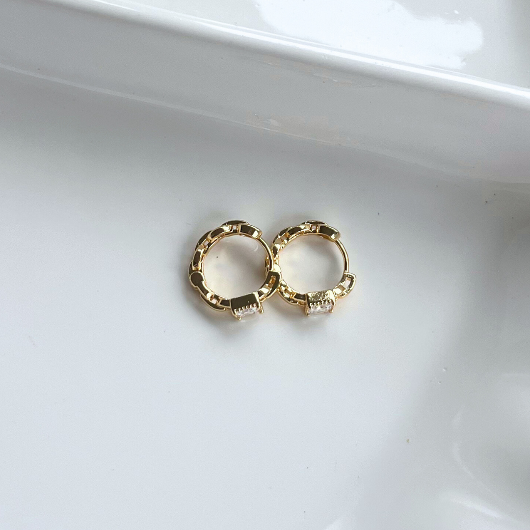 Golden Glow Cubic Zirconia Chain Huggie Hoop Earrings