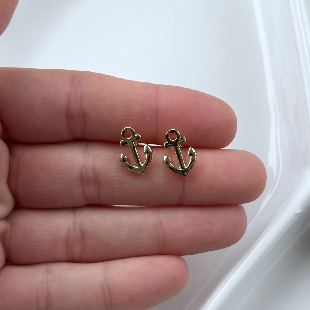 Gold Anchor Stud Earrings