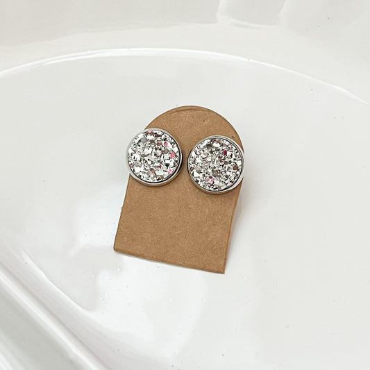 Silver Druzy Stud Earrings