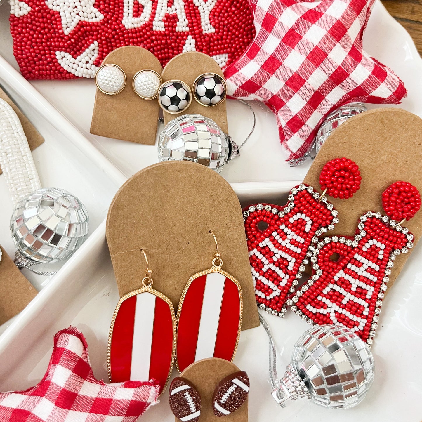 Rhinestone Cheer Seed Bead Statement Earrings