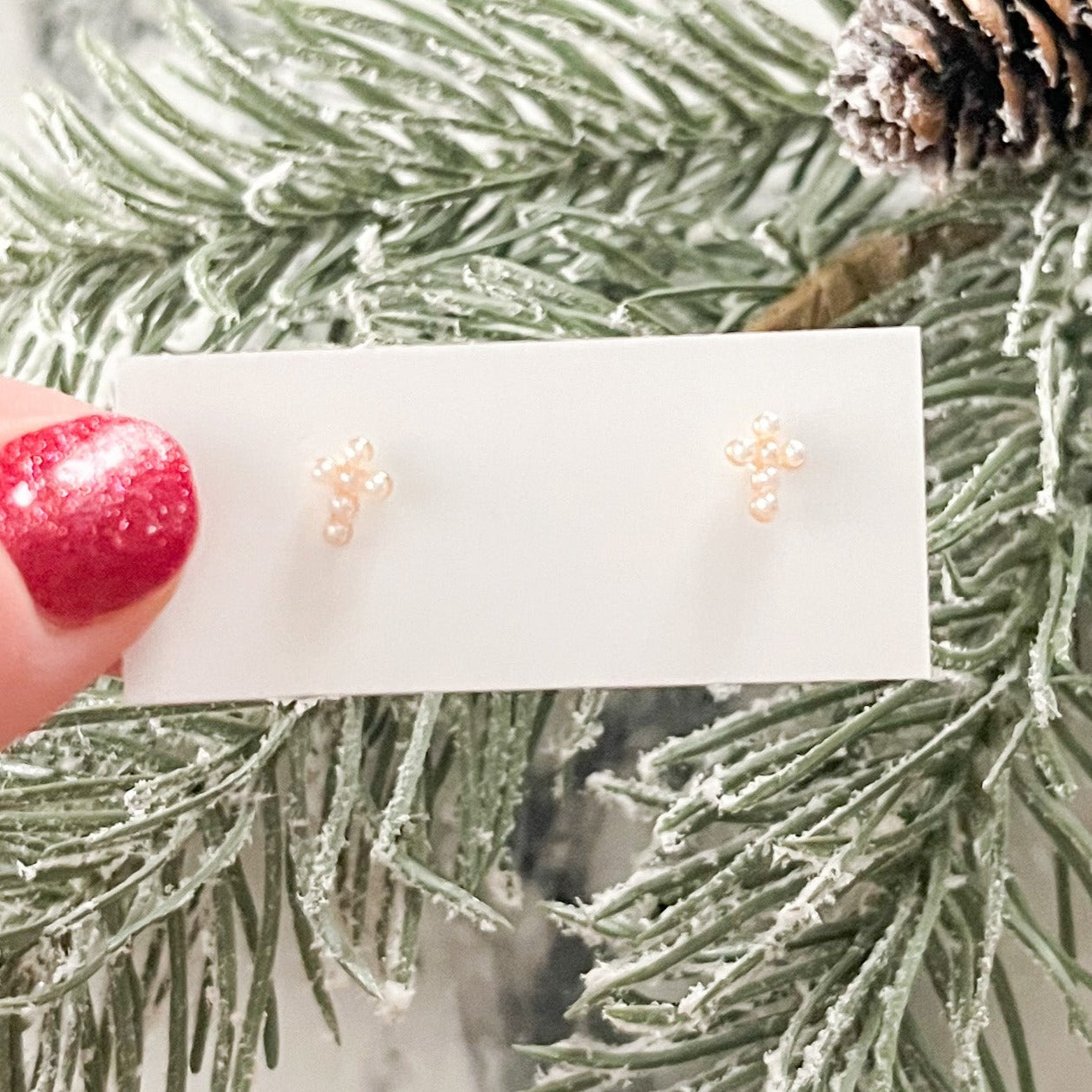 Tiny Pearl Cross Stud Earrings