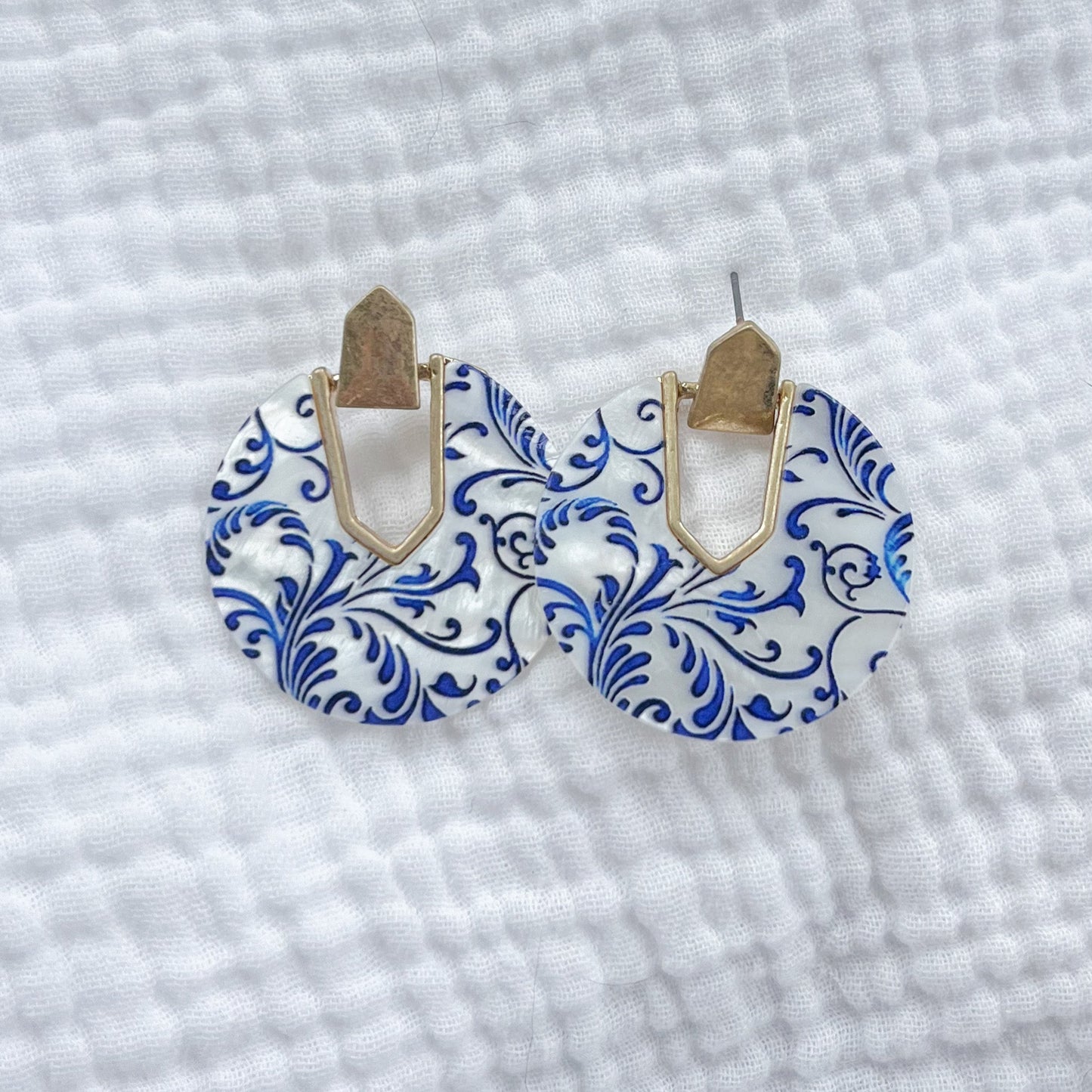 Sydney Shell Blue Floral Statement Earrings