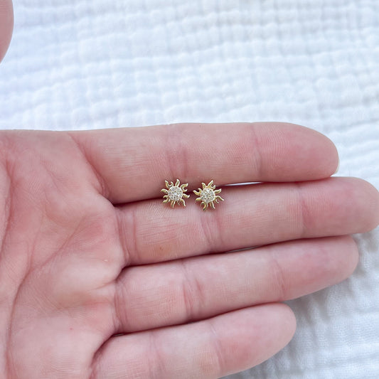 Cubic Zirconia Tiny Sun Earrings