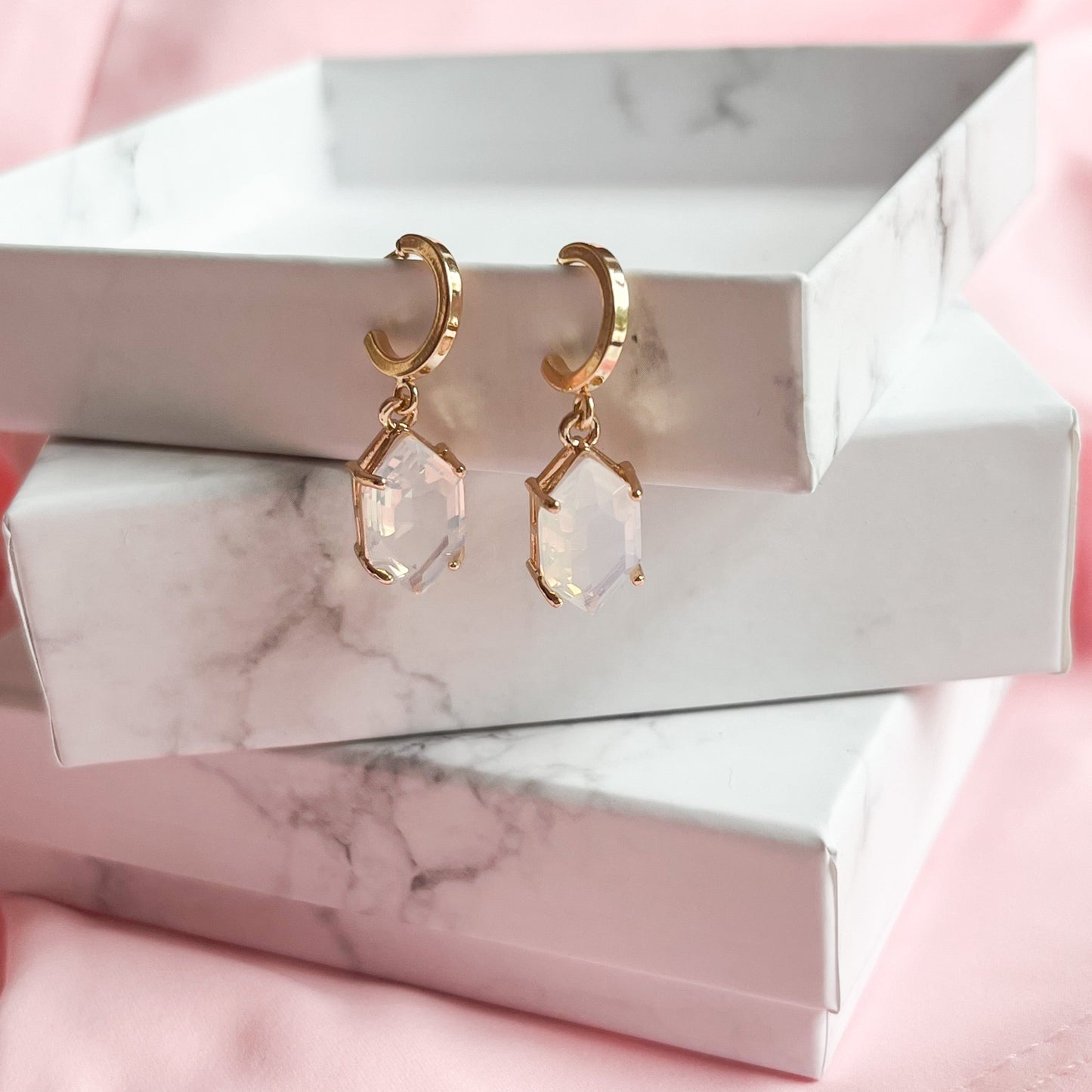 Crystal Opal Huggie Hoop Earrings
