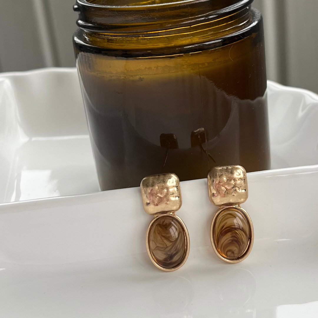 Amber Solstice Oval Drop Stud Earrings