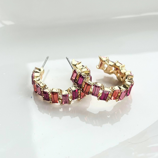 Amber Blush Baguette Stone Hoop Earrings