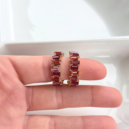 Amber Blush Baguette Stone Hoop Earrings