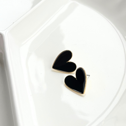 Noir Heart Statement Stud Earrings