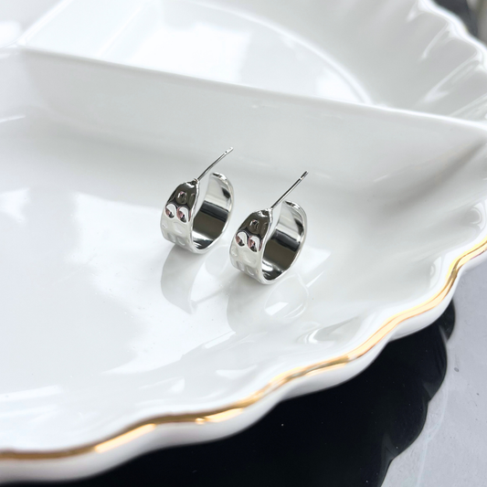 Silver Ray Hammered Hoop Earrings