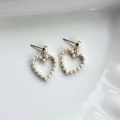 Lovely Heart Pearl Drop Earrings