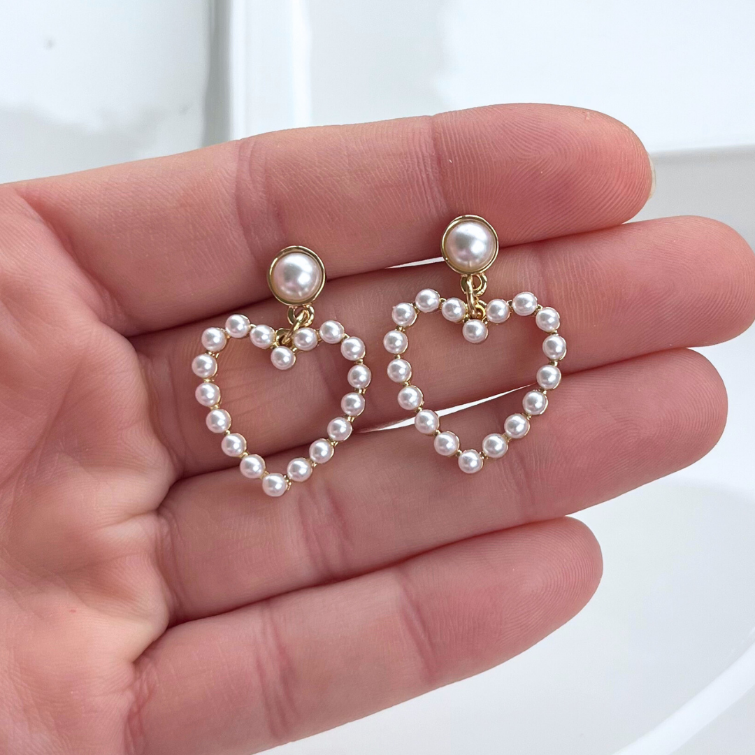 Lovely Heart Pearl Drop Earrings