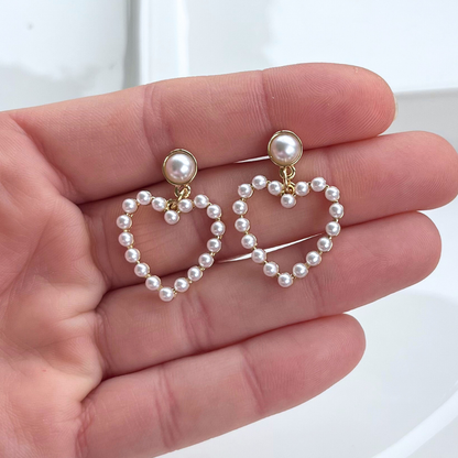 Lovely Heart Pearl Drop Earrings
