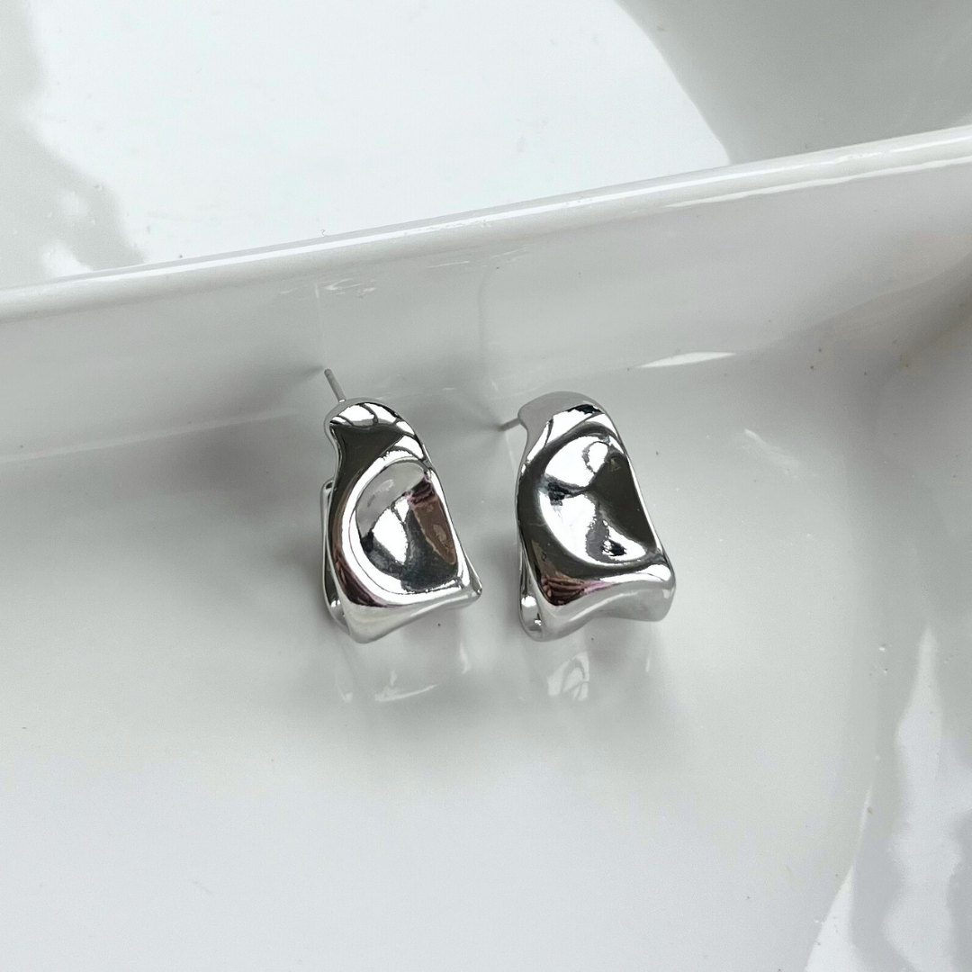 Brilliance Silver Chunky Fold Hoop Earrings