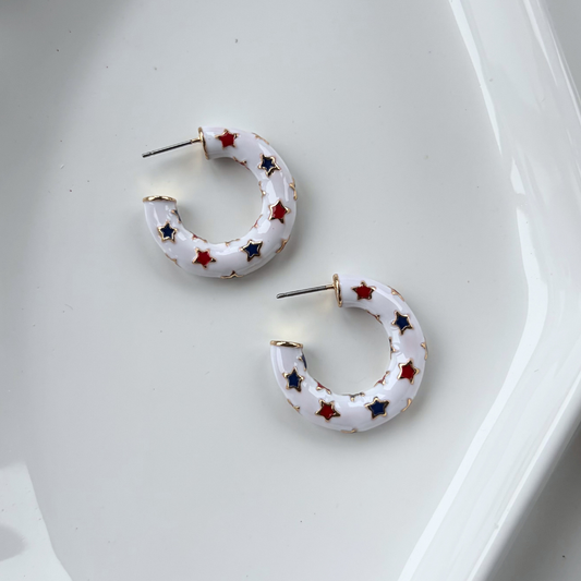 White Star Hoop Earrings