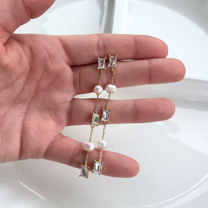 Timeless Roamance Pearl Baguette Strand Earrings