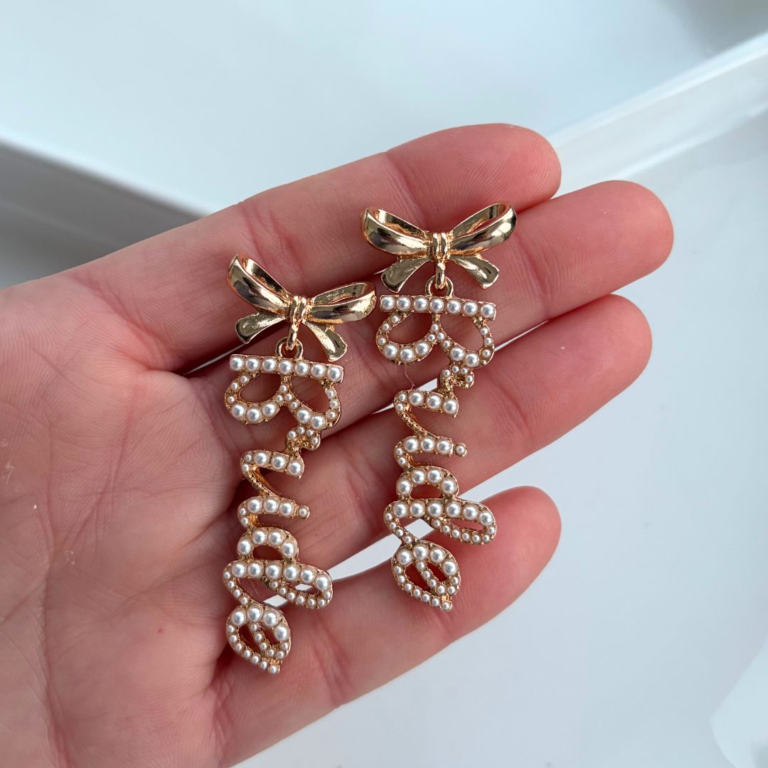 Pearl Bow Bride Drop Earrings