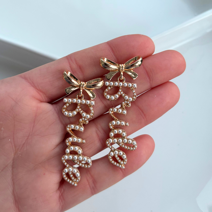 Pearl Bow Bride Drop Earrings