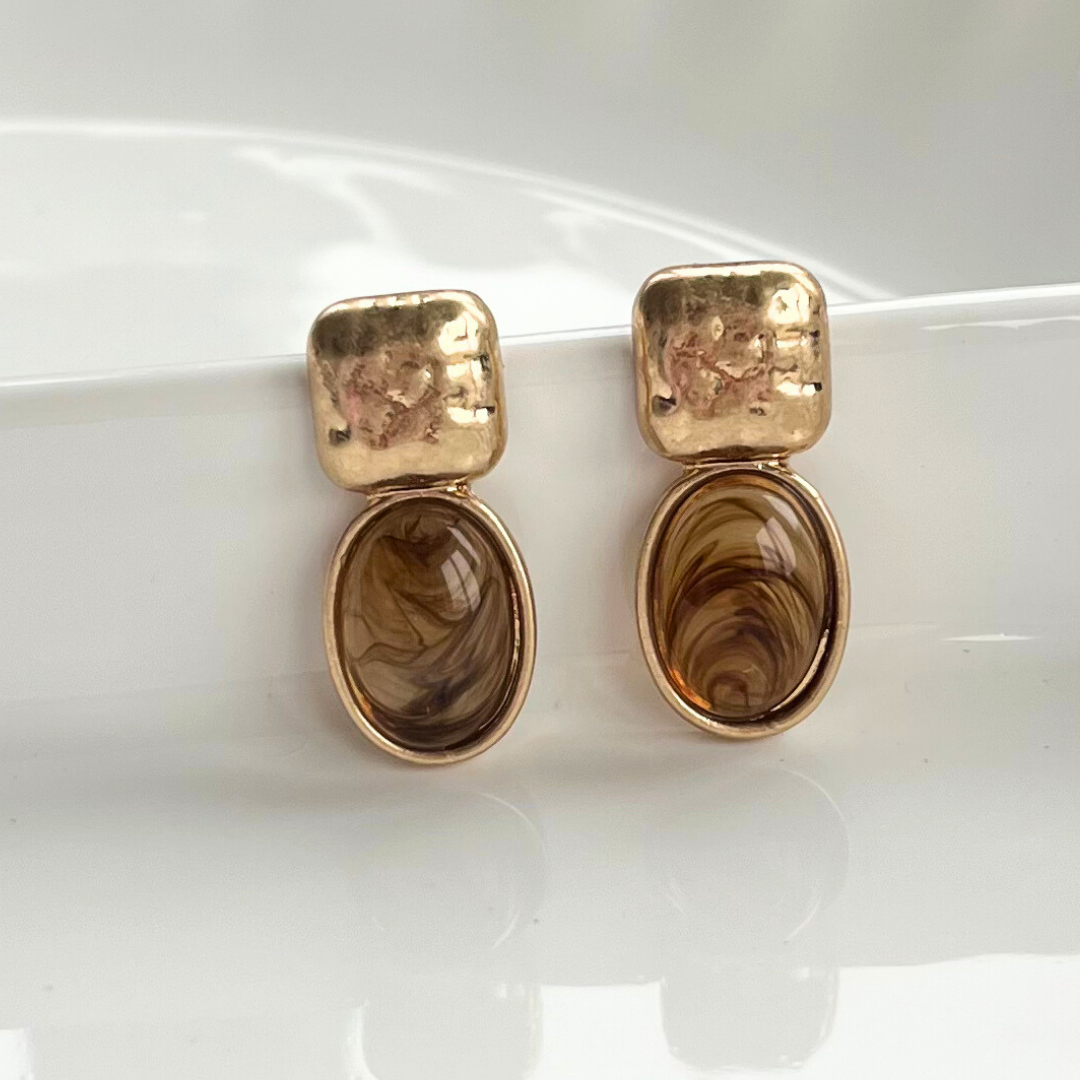 Amber Solstice Oval Drop Stud Earrings