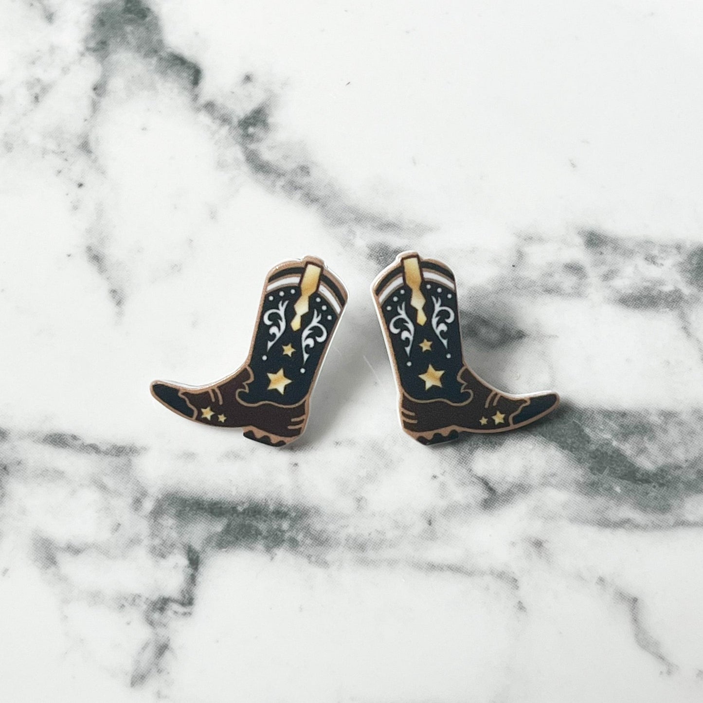 Black Cowgirl Boot Stud Earrings