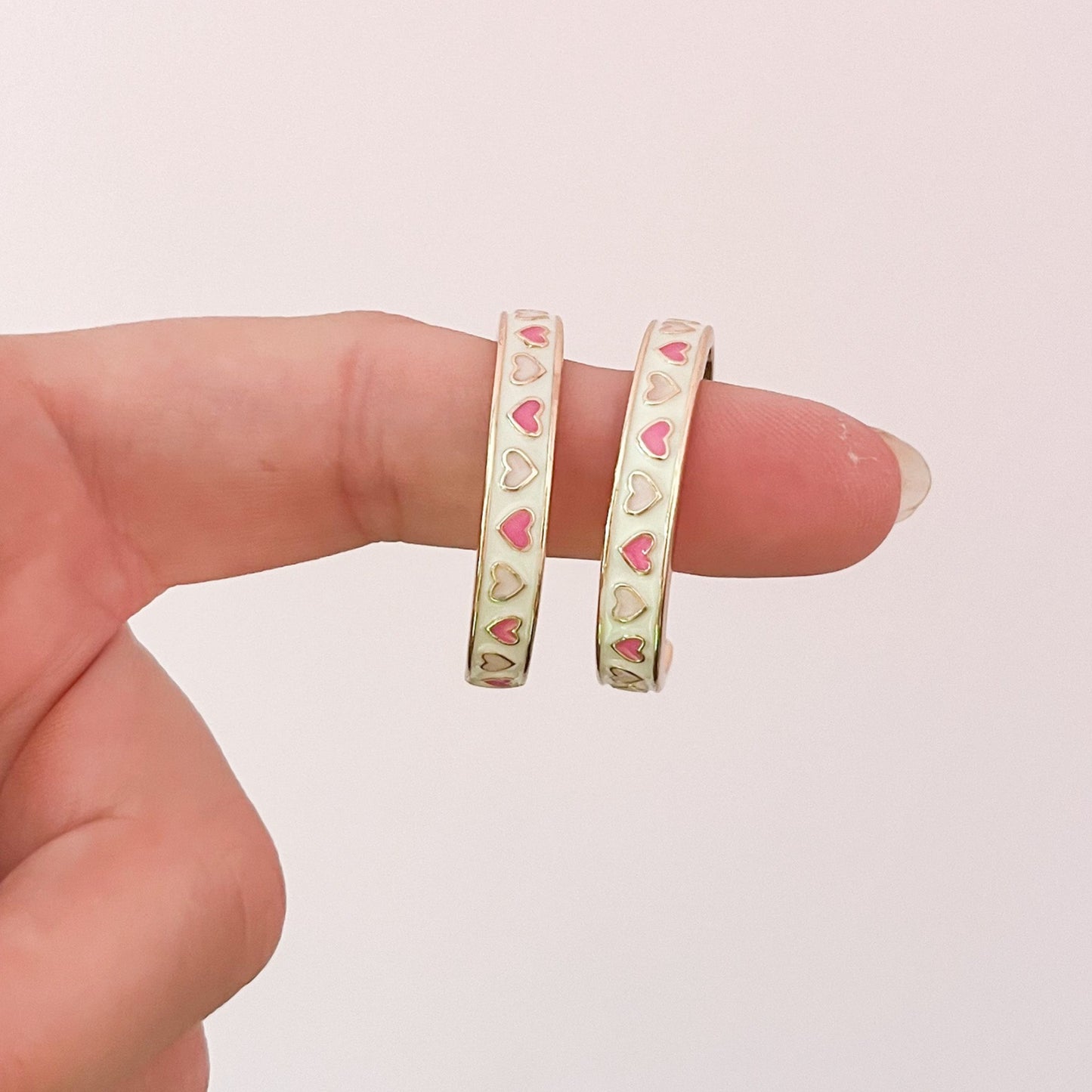 Pink and White Heart Hoop Earrings
