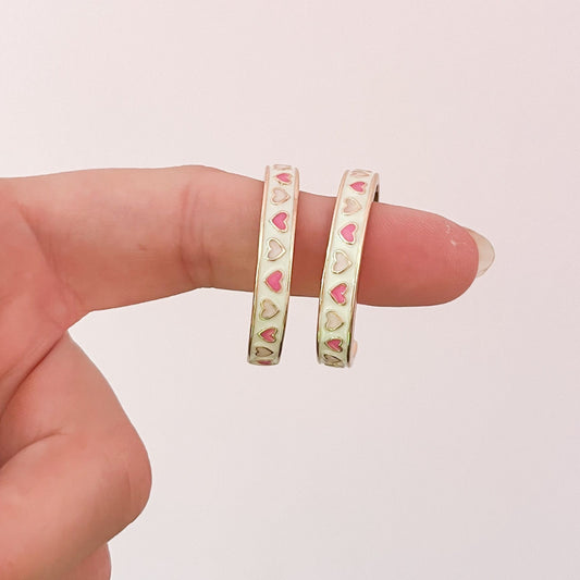 Pink and White Heart Hoop Earrings