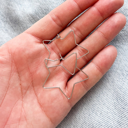 Silver Dainty Star Hoop Earrings