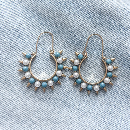 Turquoise Sunbeam Gold and Pearl Earrings