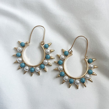 Turquoise Sunbeam Gold and Pearl Earrings