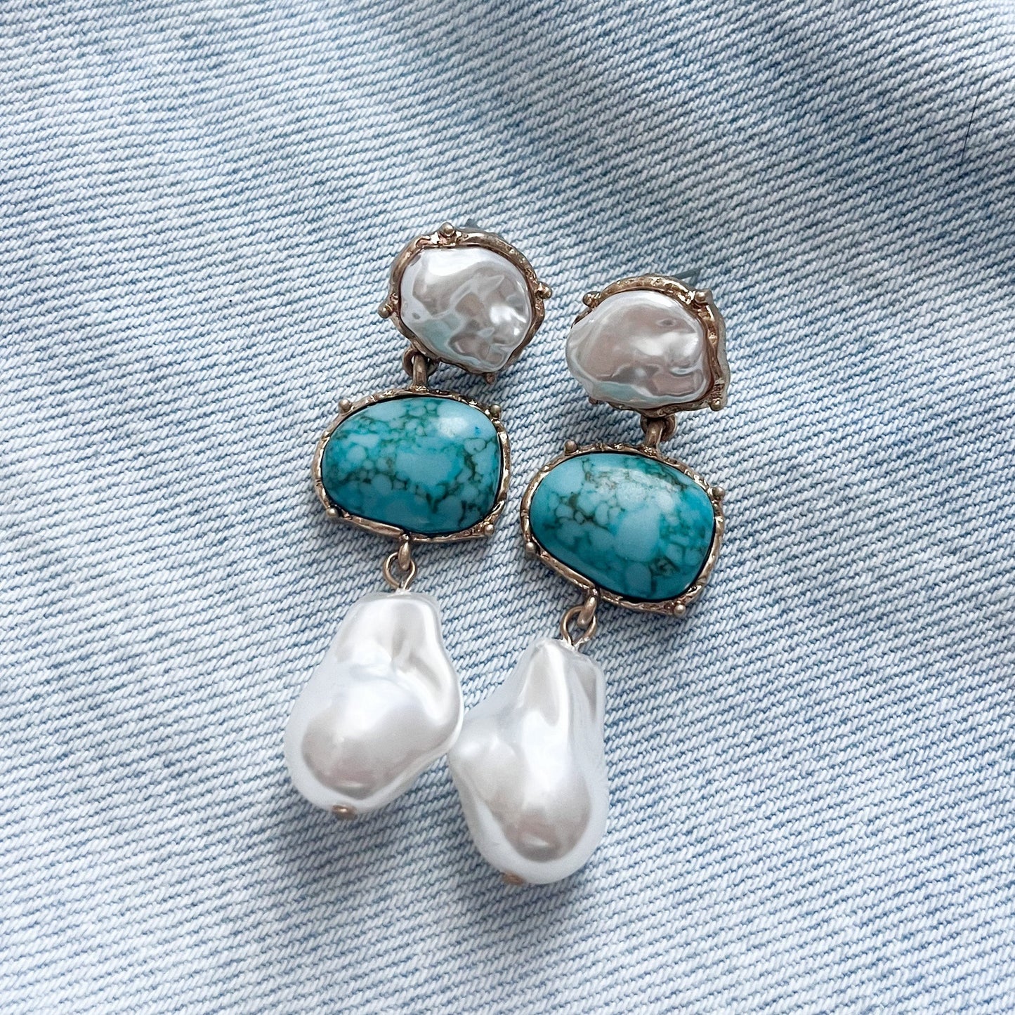 Turquoise Coastline Shell Drop Earrings