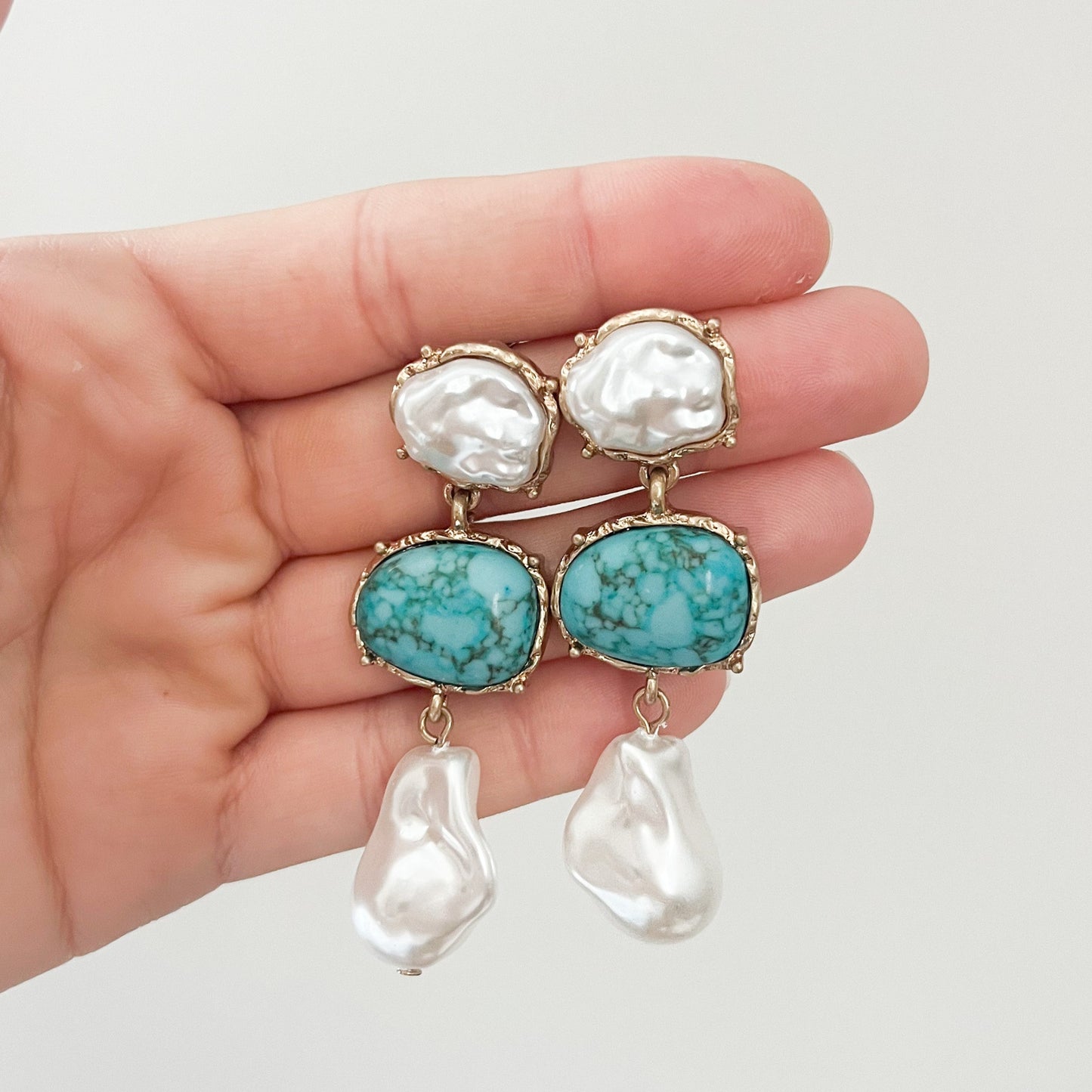 Turquoise Coastline Shell Drop Earrings