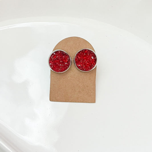 Crystal Red Druzy Stud Earrings
