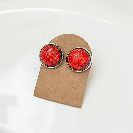 Red Glitter Stud Earrings