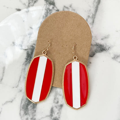Red and White Stripe Game Day Earrings