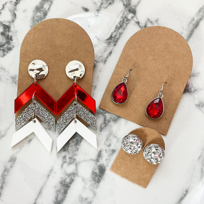 Red, Silver, and White Game Day Chevron Earrings