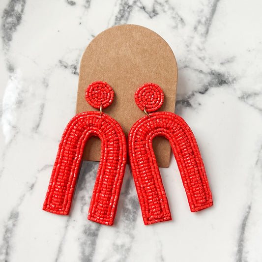 Red Game Day Arch Statement Earrings