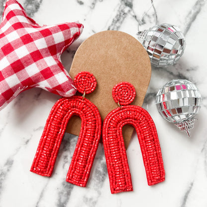 Red Game Day Arch Statement Earrings