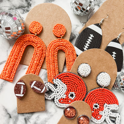 Orange Game Day Arch Seed Bead Statement Earrings