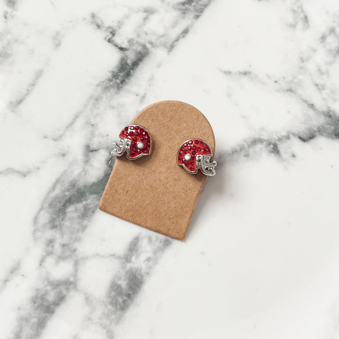 Red Rhinestone Football Helmet Stud Earrings