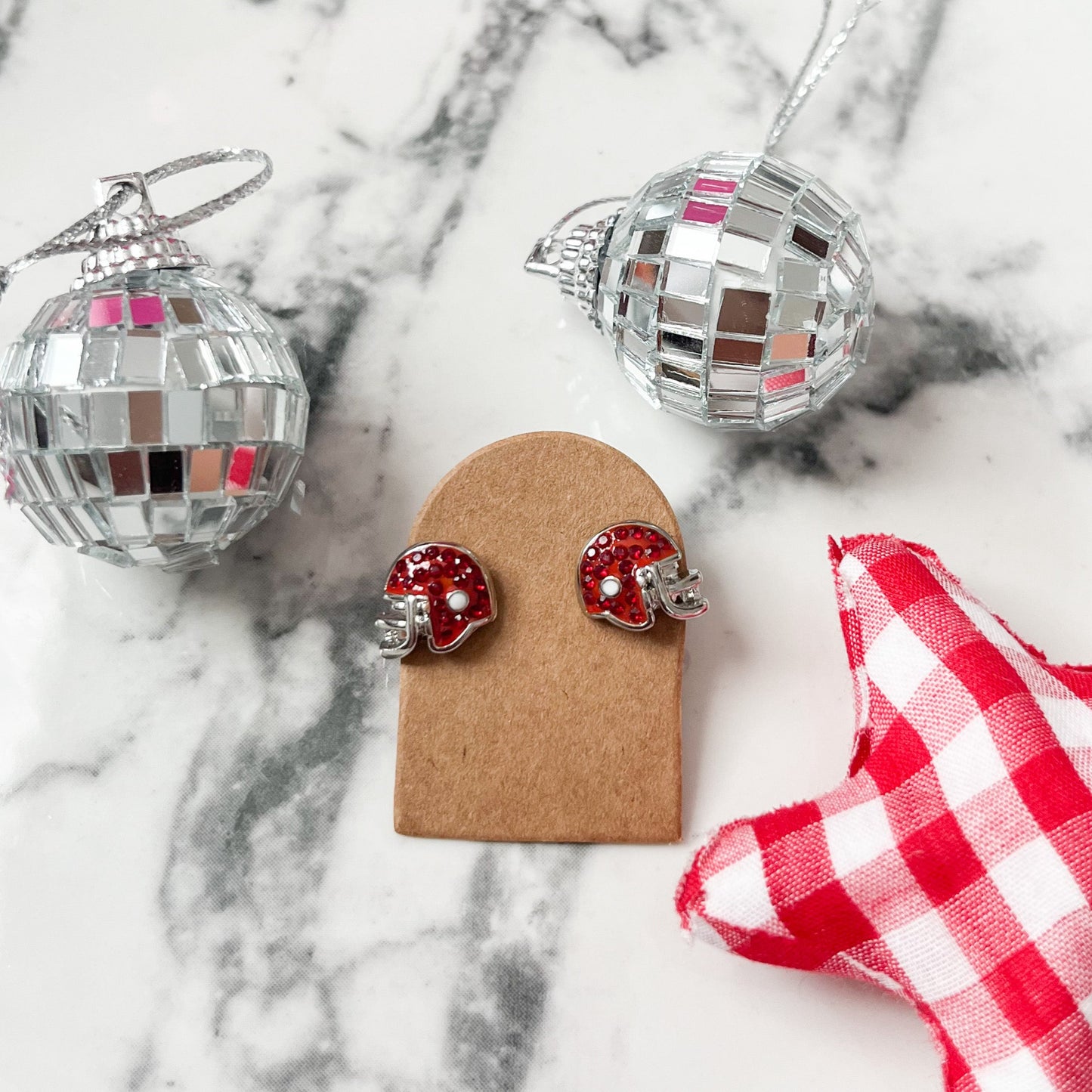 Red Rhinestone Football Helmet Stud Earrings