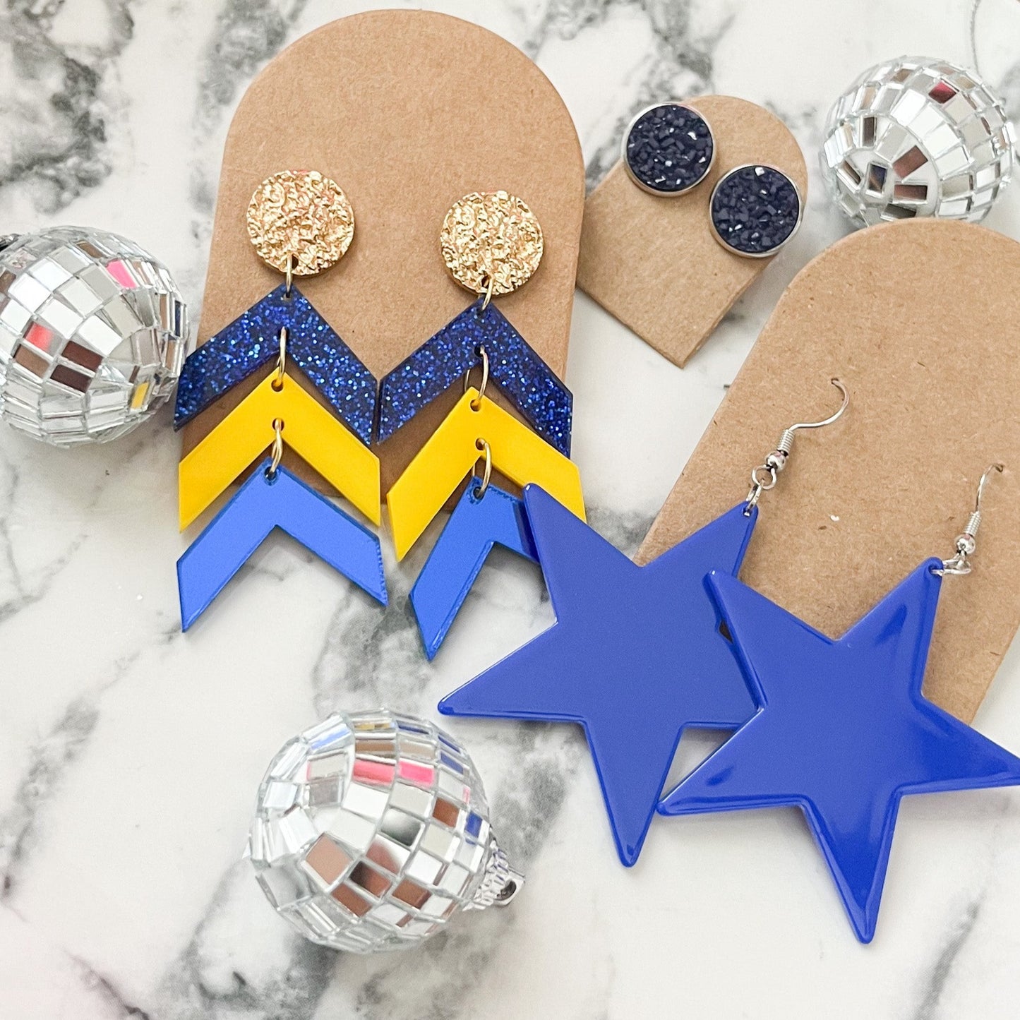 Blue and Yellow Game Day Chevron Earrings
