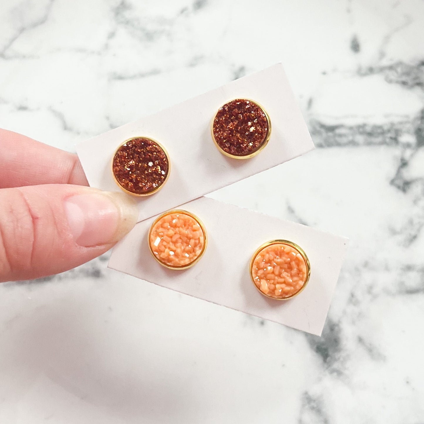 Pumpkin Spice Druzy Stud Earrings