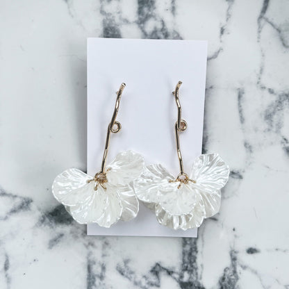 White Petal Drop Earrings