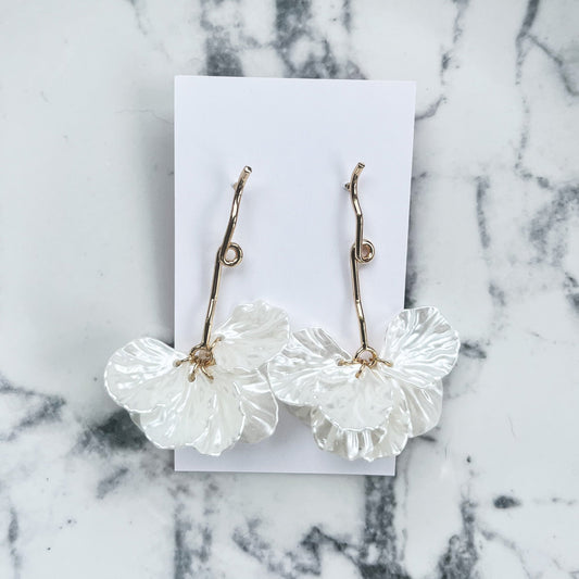 White Petal Drop Earrings