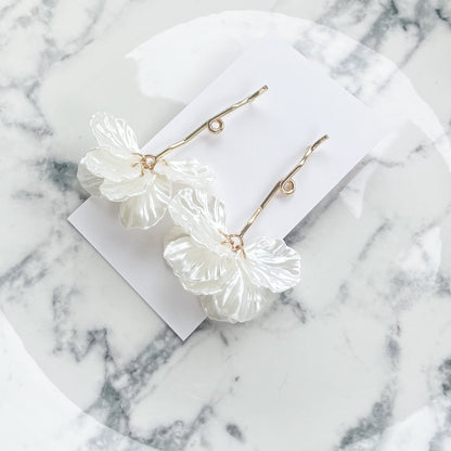 White Petal Drop Earrings