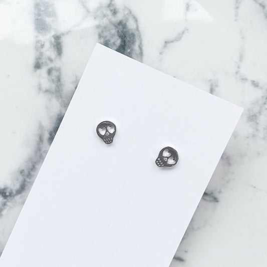 Heart Eye Silver Skull Stud Earrings