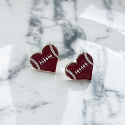 Football Heart Stud Earrings