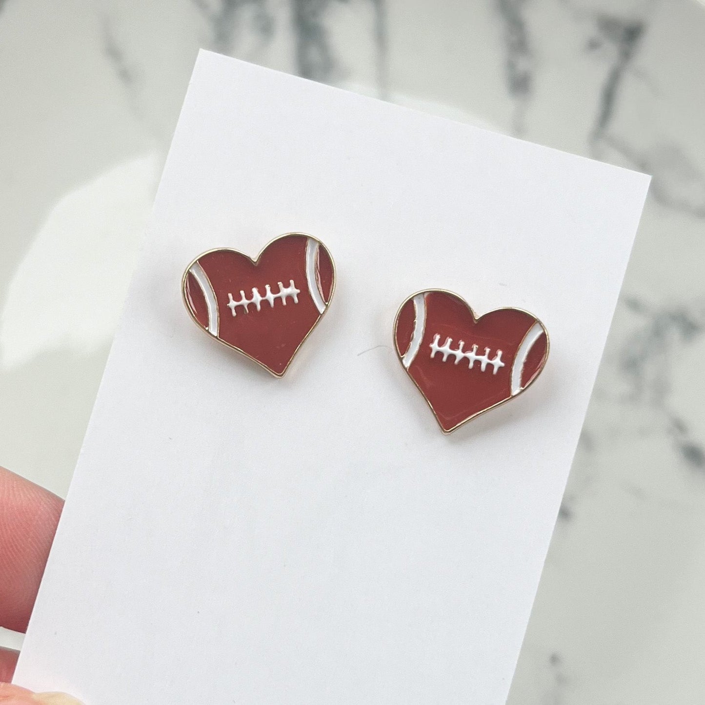 Football Heart Stud Earrings