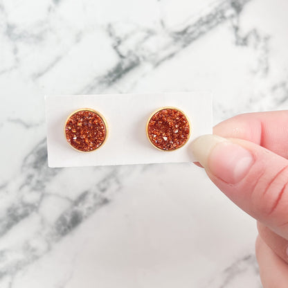 Pumpkin Spice Druzy Stud Earrings