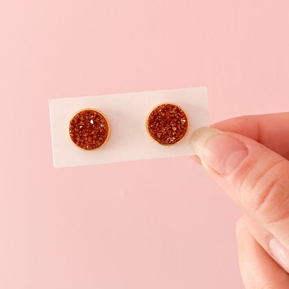 Pumpkin Spice Druzy Stud Earrings