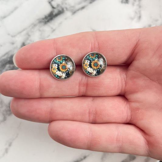 Turquoise Sunflower Stud Earrings